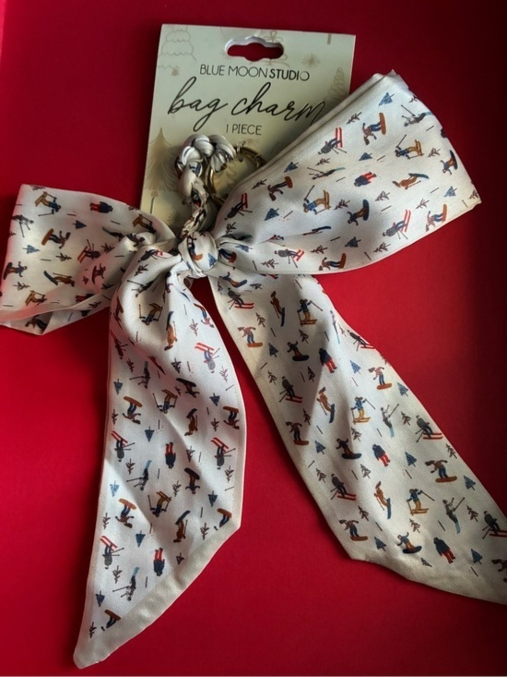 Cream Ski-Print Bow Bag Charm